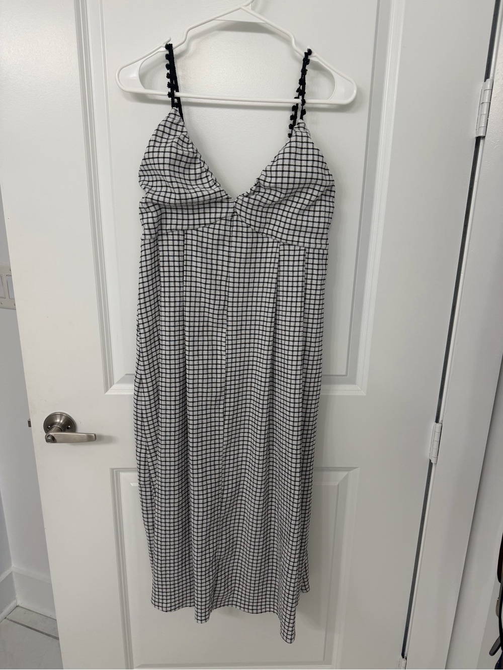Zara Black & White Checked Spaghetti Strap Midi Dress